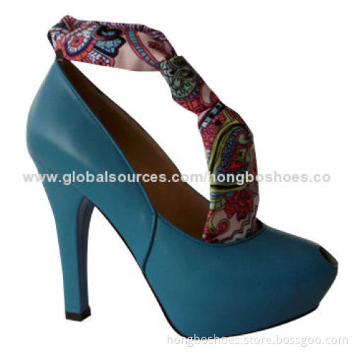 Hidden Platform Women's Peep Toe Shoe, Leather Outsole, Tie Ankle Straps, High-heeled